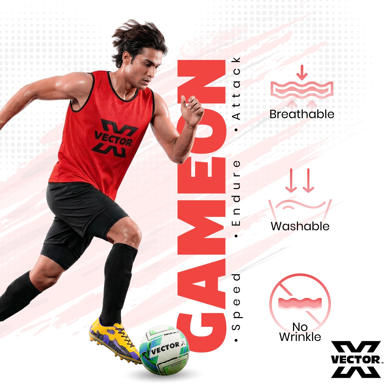 Vector X Training Bibs for Football Soccer Basketball Volleyball for Track and Field Play (M, RED, 1) 1