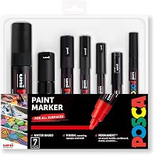 Posca Black - Full Set of 7 Pens PC-17K, PC-8K, PC-5M, PC-3M, PC-1M, PC-1MR, PCF-350