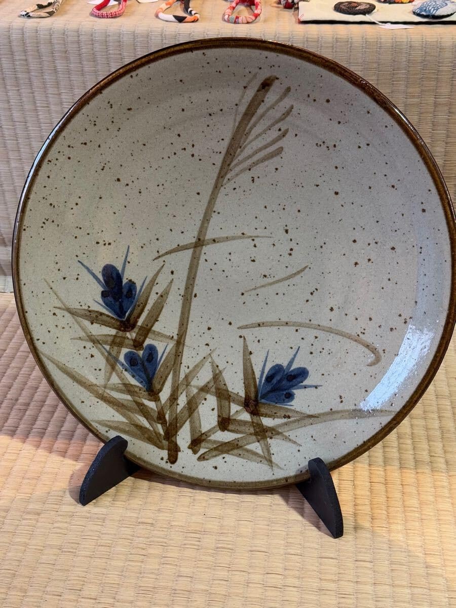 絵皿 益子焼 昭和期 民芸 鶴紋大鉢 大皿 絵皿 益子焼