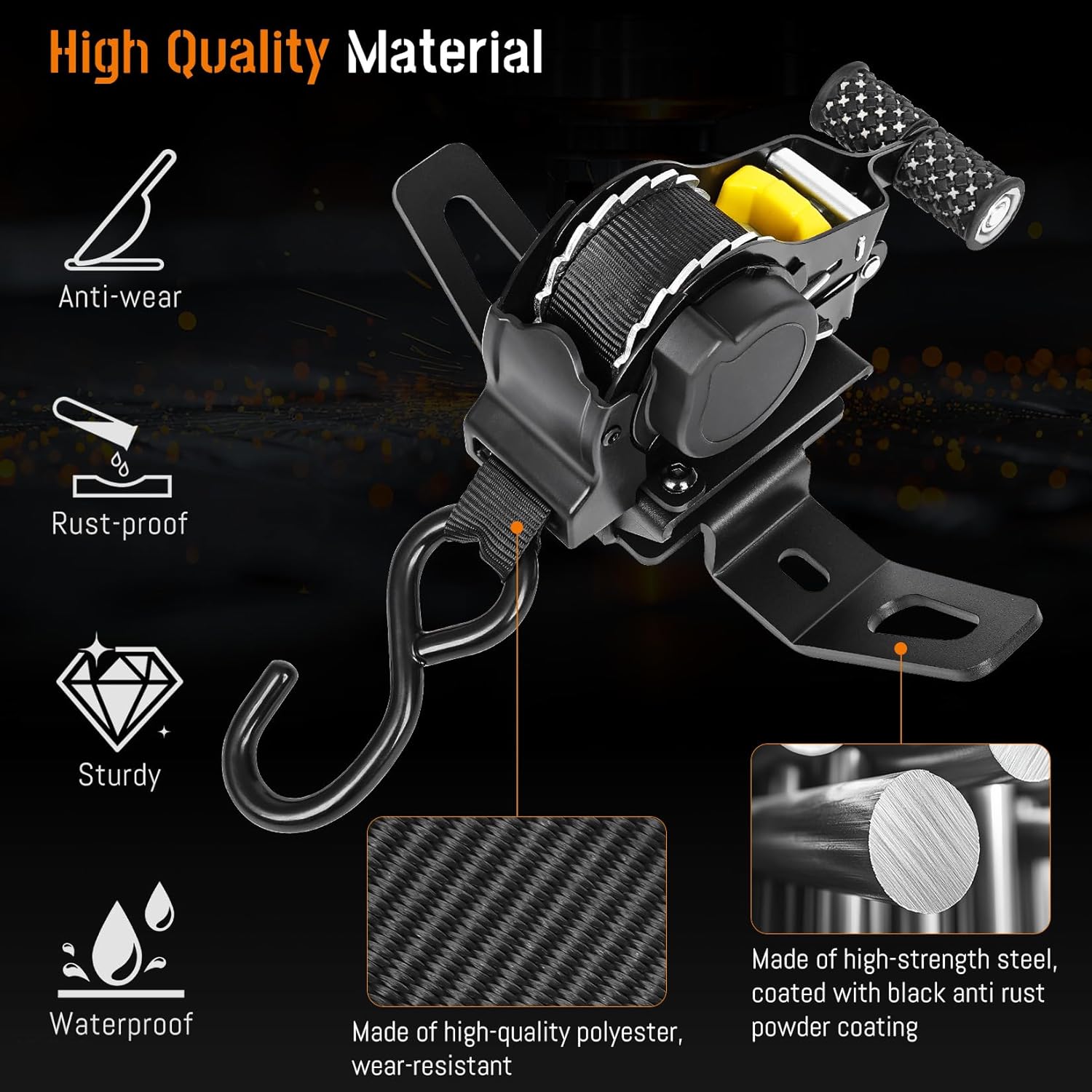 Retractable Ratchet Straps Compatible with for Tacoma 2005-2023,Lockable Truck Bed Self Retractable Tie Down Straps with Installation Backet,Truck Bed Mounting Accessories