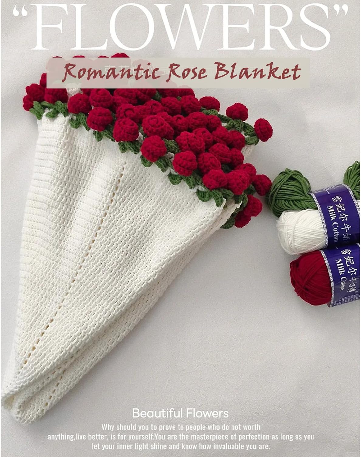 Crochet Kit Flowers Rose Bouquet Blanket Handmade for Beginners,Soft Flower Knitted Throw Blankets,Mother's Day Birthday, Knitting Starter Kits Crafts Home Decor (Material Package-Yellow)