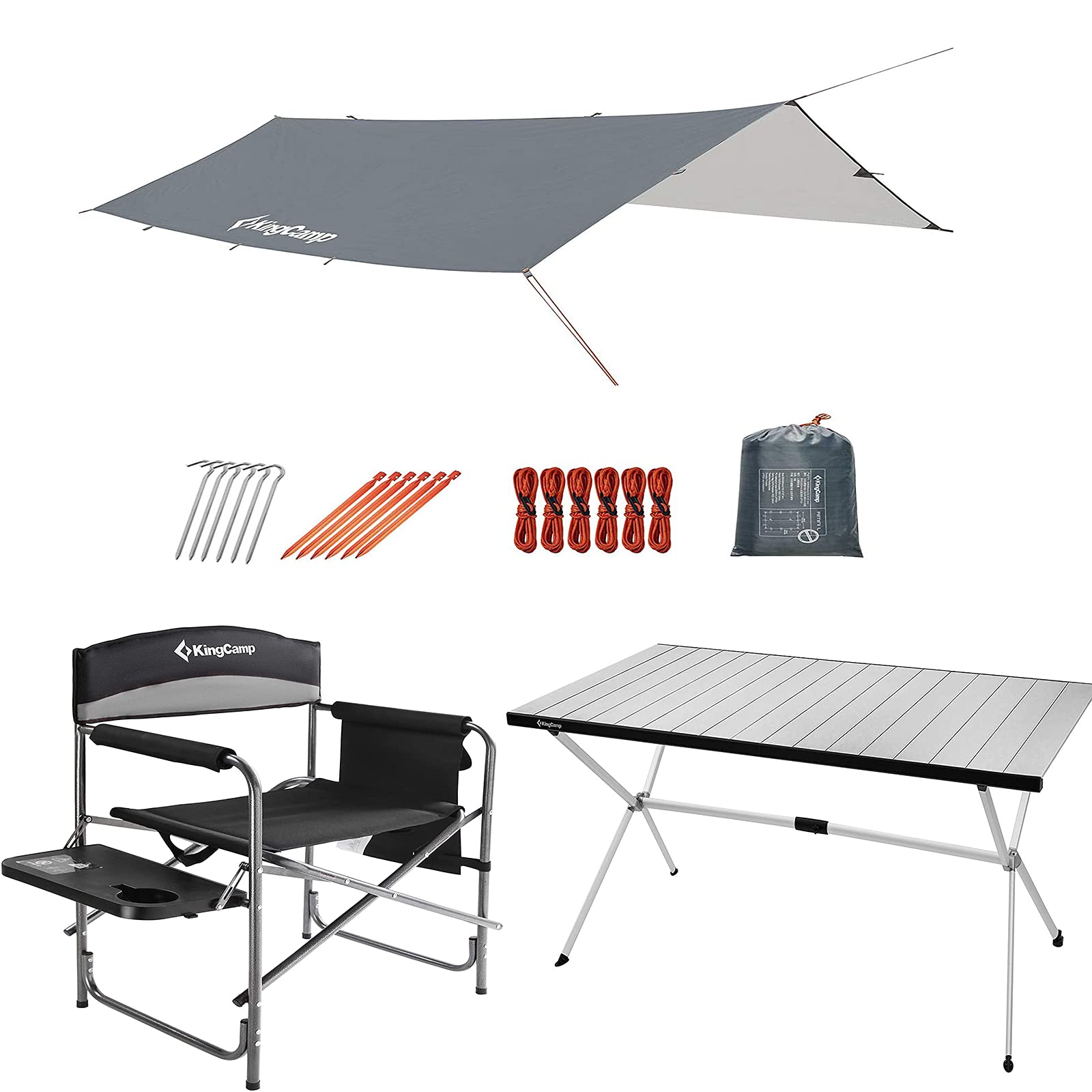 KingCamp Heavy Duty Camping Folding Director Chair Oversize Padded Seat +Outdoor Folding Portable Picnic Camping Table +Tarps Portable Hammock Rain Fly Camping Tarp