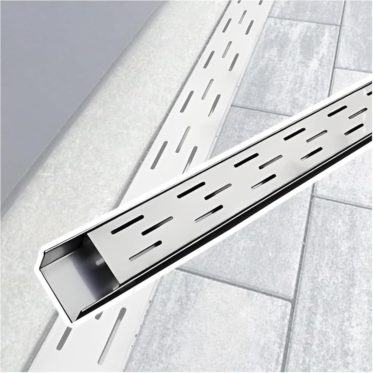 Slim Stainless Steel Channel Drain Grate Kit for Outdoor Driveway & Pool Deck - Low Profile Drainage System (20x5cm/7.9x2in) - Efficient Guttering & Sewerage Cover