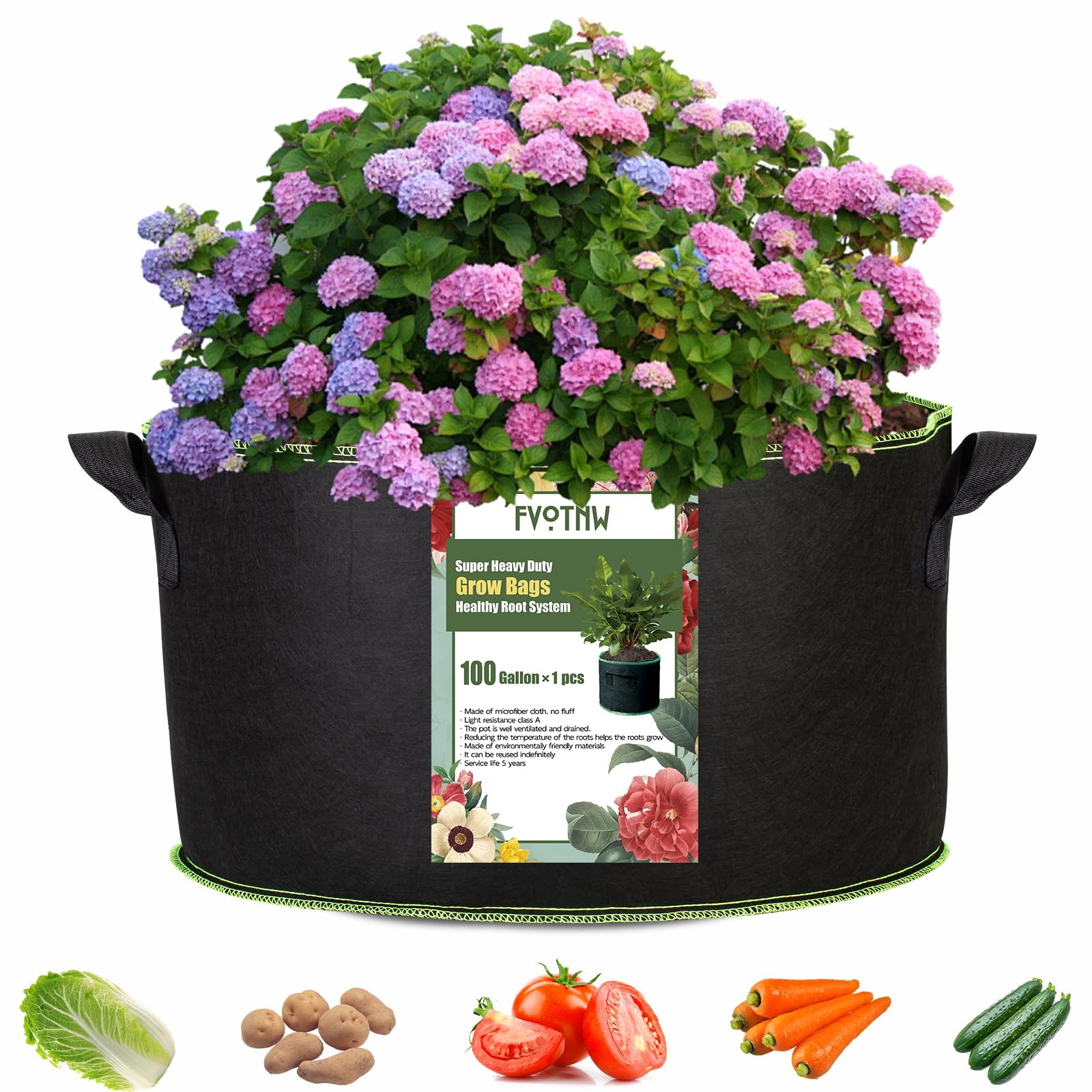 FVOTNW 1-Pack 100 Gallon Plant Grow Bags, Thickened Nonwoven Fabric Pots with Handles,Sturdy Garden Planters Aeration Gardening Container to for