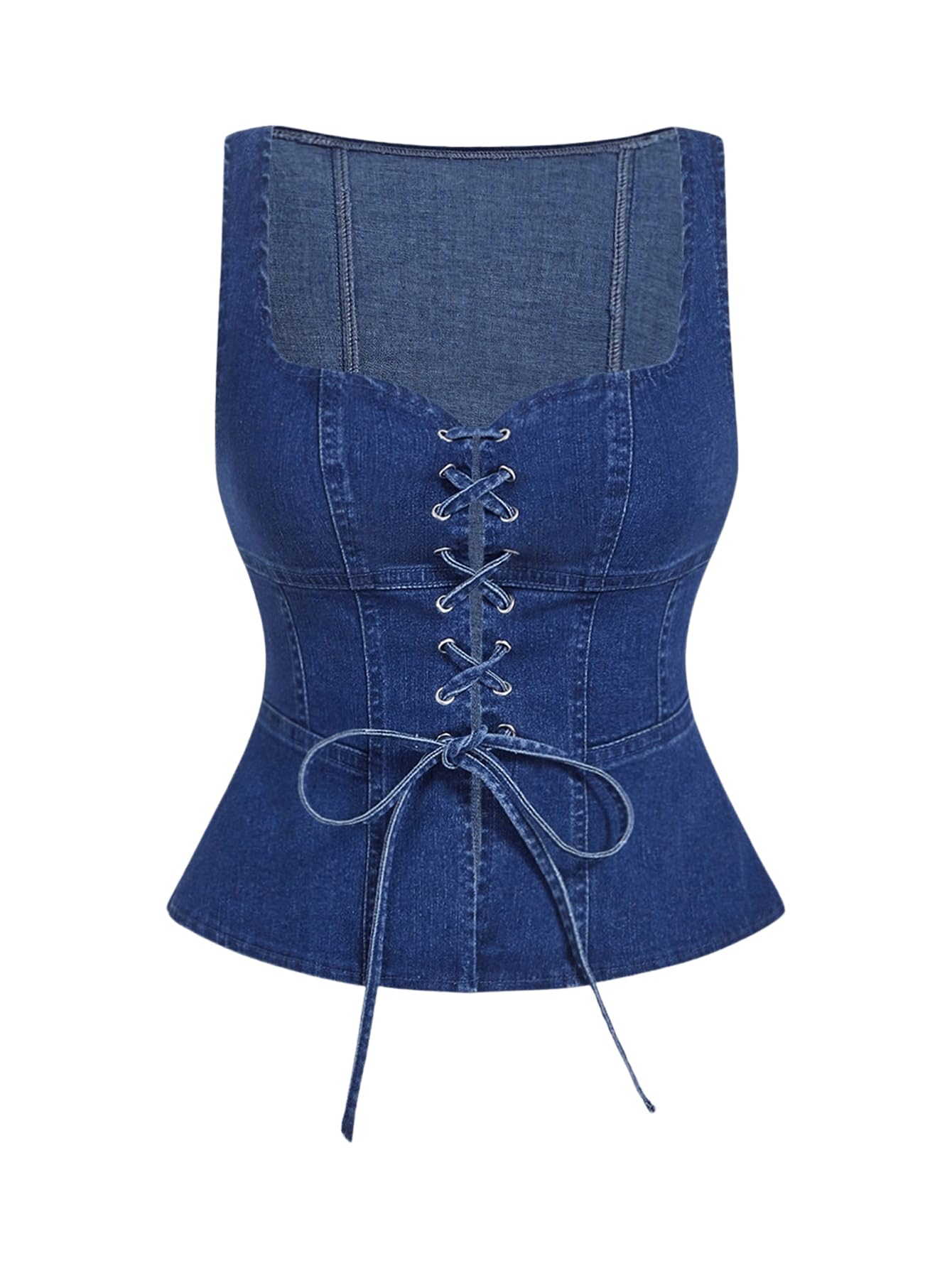 MakeMeChic Womens Denim Vest Tie Front Sleeveless Fitted Y2K Jean Vests Tank Top