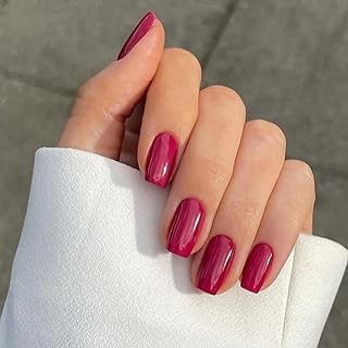 120Pcs Short Press on Nails Square Round Fake Nails, Glossy Burgundy Acrylic Nails Press ons Full Cover False Nails for Women Girls