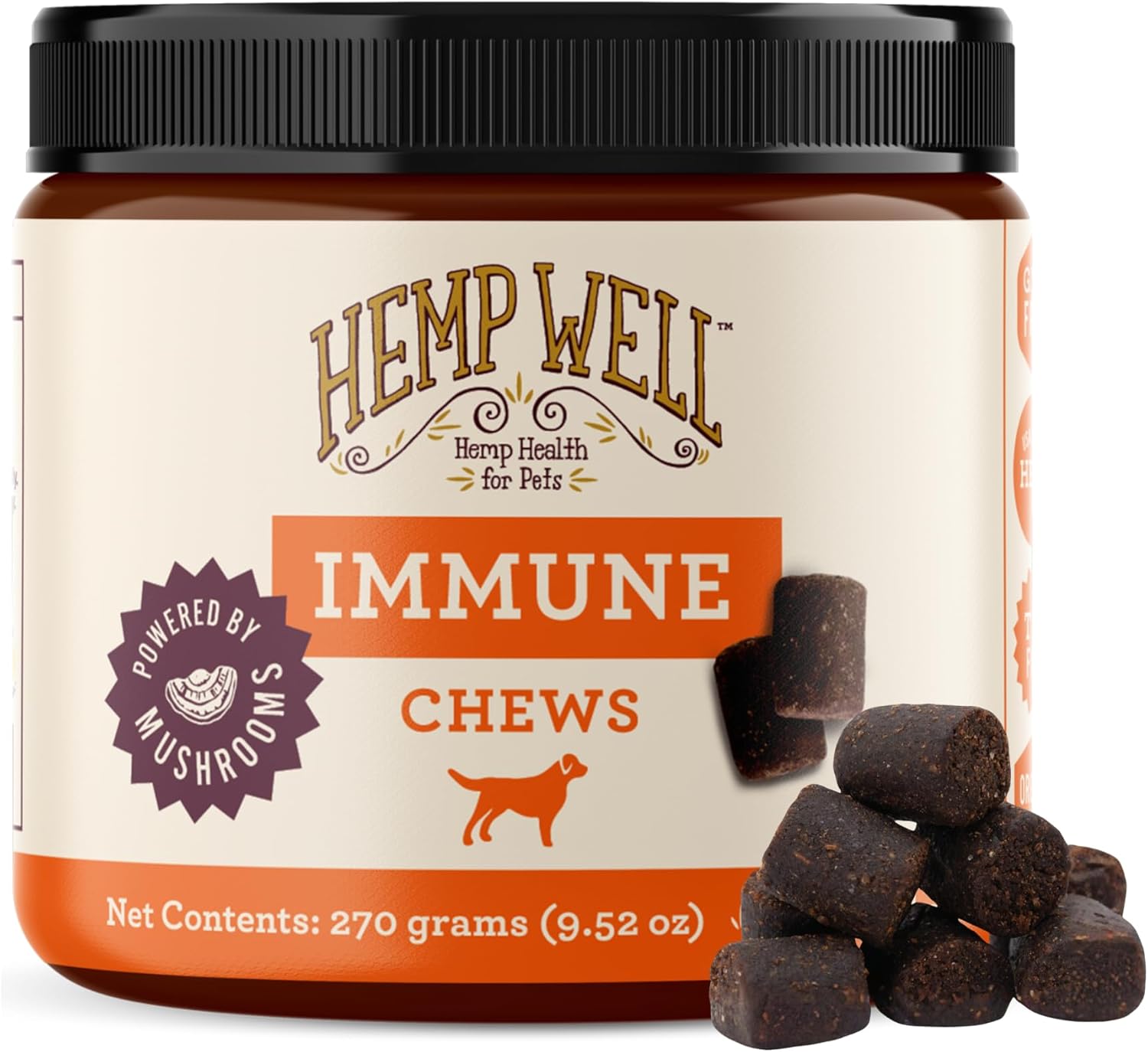 Hemp Well Immune - Digestion + Gut Support - Dog Soft Chews with Functional Mushrooms - 60 Count, Dog Supplements for Digestive and Skin Support