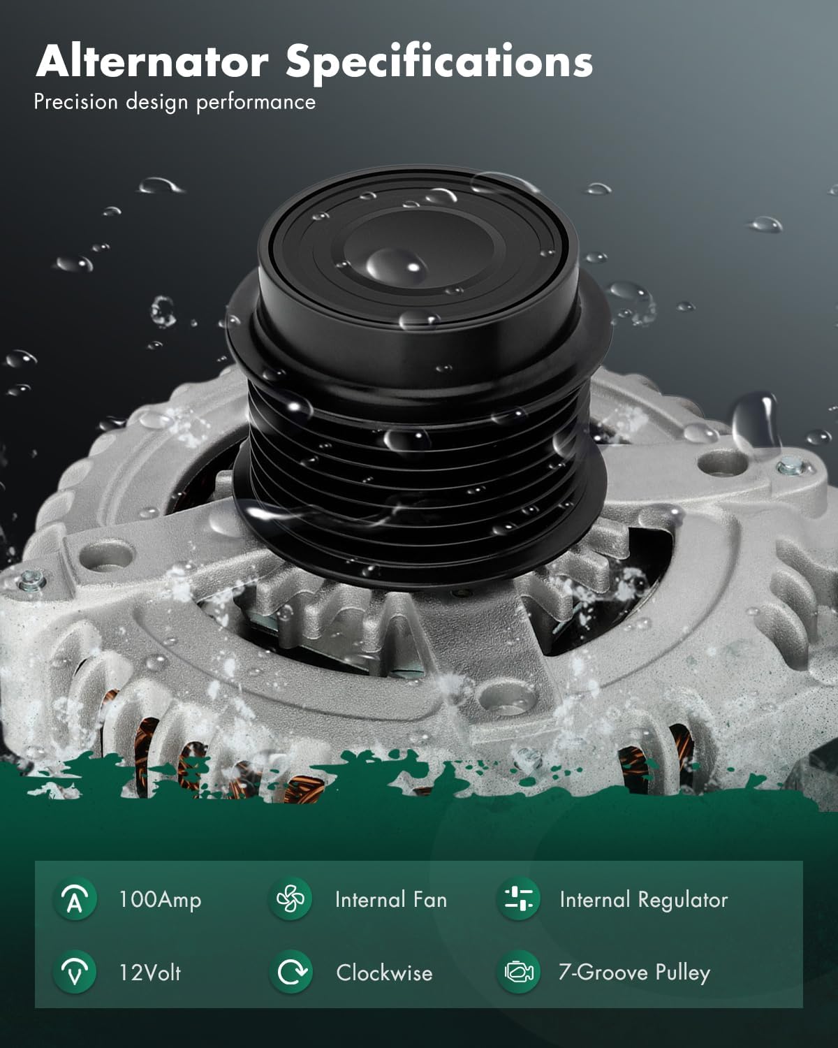 SCITOO Alternator Fits for Toyota Camry 2007-2009, Corolla 2009-2010, for Matrix 2009-2013 & for Pontiac Vibe 2009-2010 & for Scion xB, 2.4L- 12V 100Amp CW 7-Groove Pulley, OE# 11195