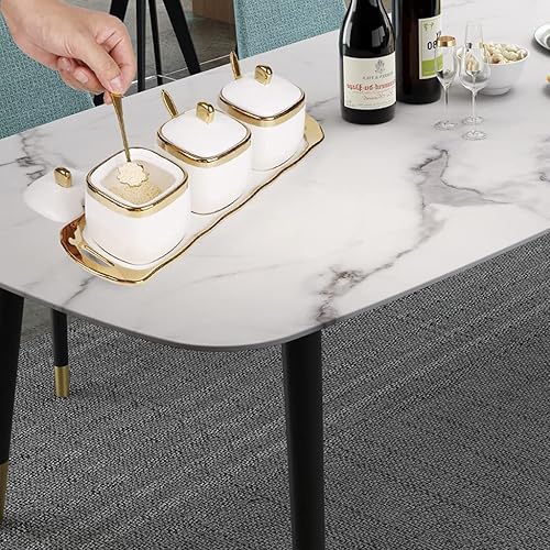 Miniatura 30 de Azucarero con tapa y cuchara, recipiente de cerámica para condimentos con bandeja, juego de recipientes de azúcar y sal, tarros de especias