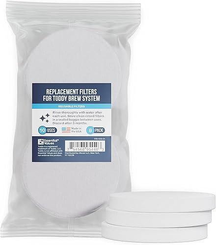Essential Values 8-Pack Toddy Filter Replacement Coffee Filters - Reusable Coffee Filters - Replacement Coffee Filter for Toddy Cold Brew System