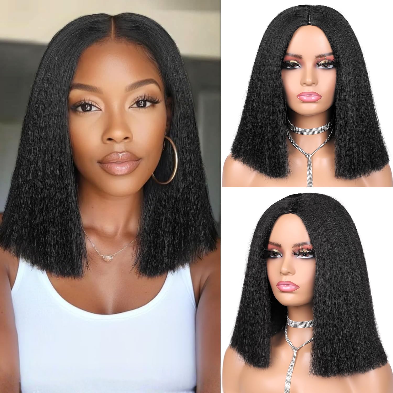 Amazon.com : quickwig Yaki Straight Bob Wig for Black Women Short
