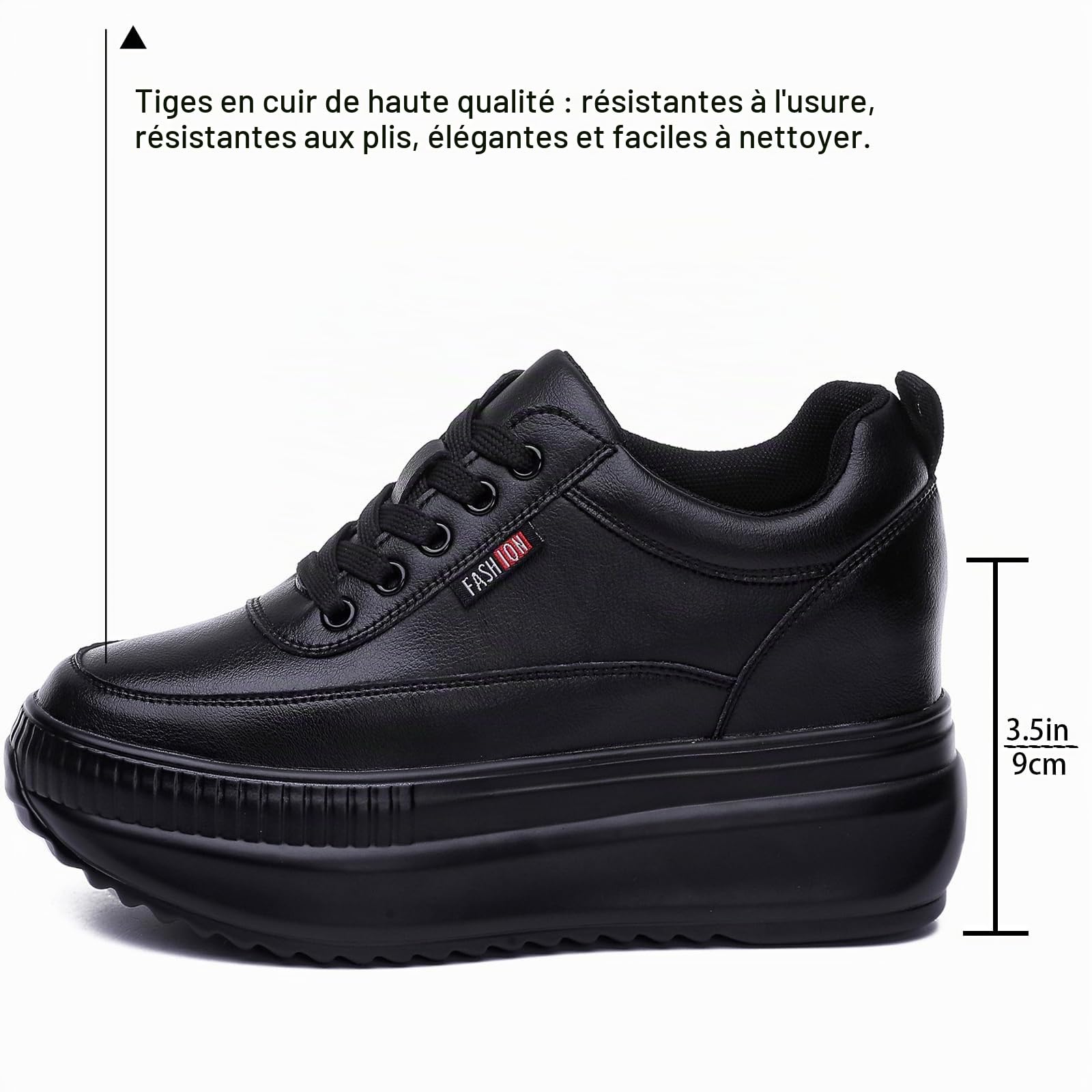 Basket Compensee Femme Chaussure Plateforme Femme Baskets Talon de Mode Décontractées Chaussures de Marche Légères en Cuir de Haute Qualité Talon de 9-10cm