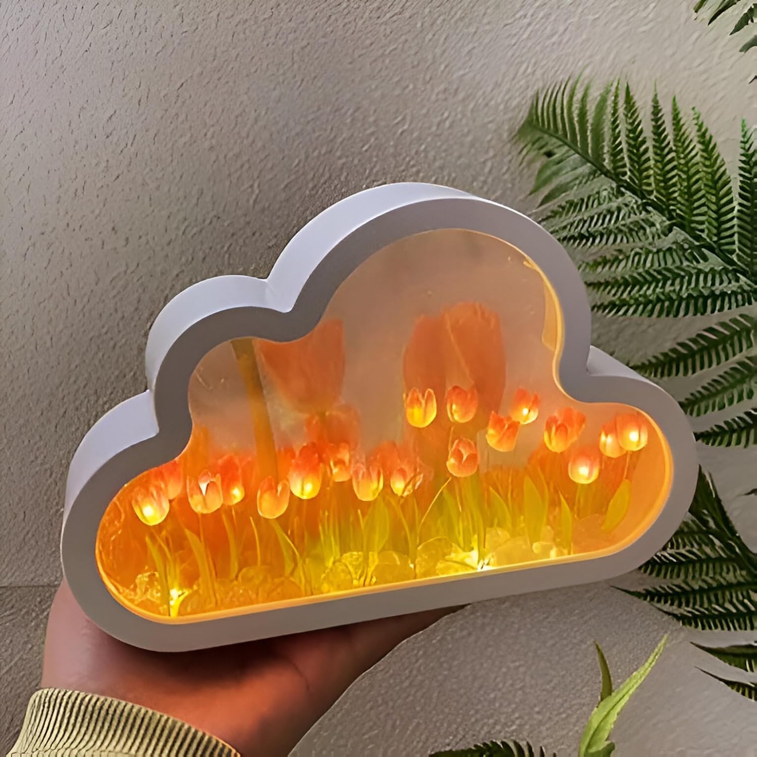 Sassyvilla Tulip Night Light Cloud Mirror Light Finished Product Decorative Night Lamp Bedside Table Lamp Bedroom Livingroom Destop Decor Handmade Craft Girls Birthday Christmas Gift - Blue-image-14