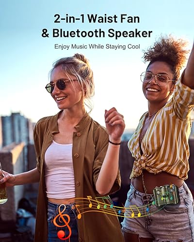 Miniatura 3 de BLAVOR Cargador solar banco de energía 10,000mAh rojo más ventilador de cintura portátil con altavoz Bluetooth y linterna verde