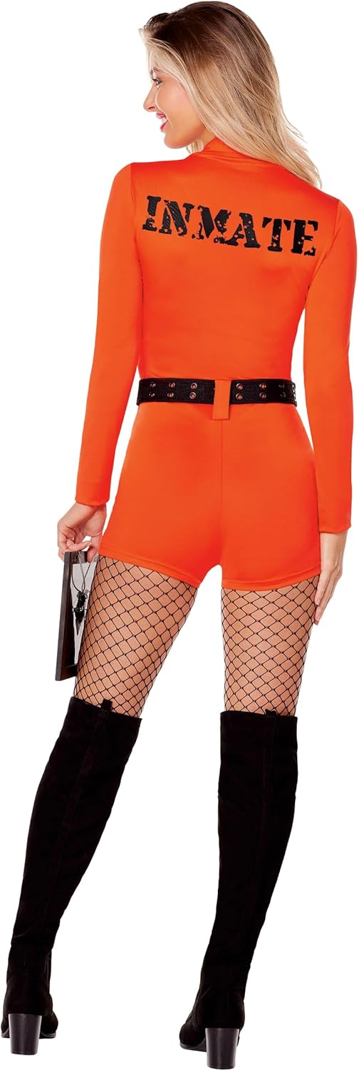 Spirit Halloween Adult Convict Romper Costume | Couples’ Costumes | Sassy Inmate Costume