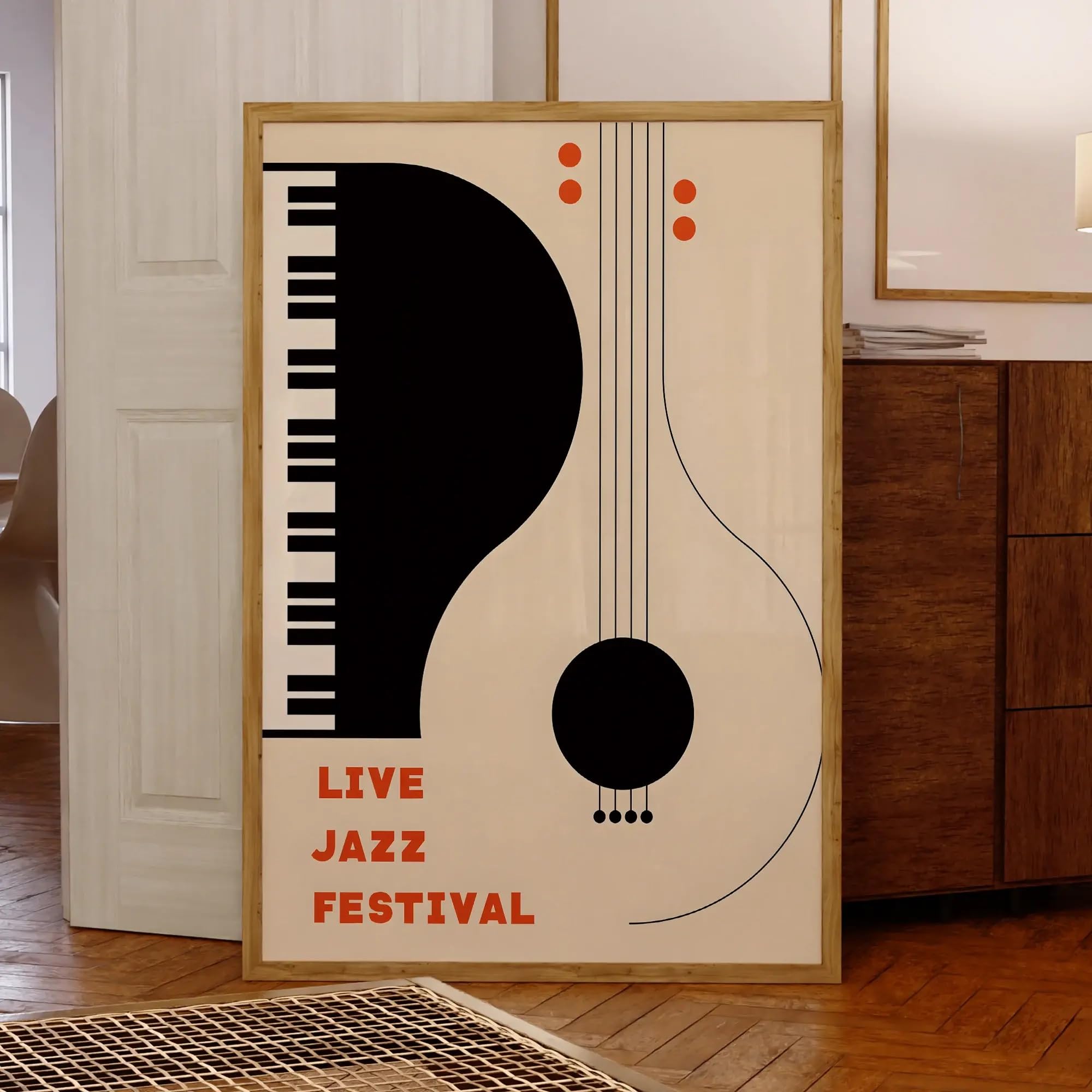 YUSUZHU Let's Live Jazz Festival Strumento Medioevo Stampe artistiche su tela Poster per soggiorno Decorazione per la casa 70x90cm con cornice