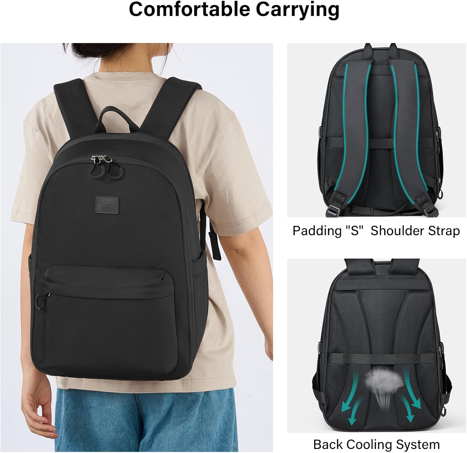 Hanke 30L Travel Backpack for Women, Expandable Carry On Backpack for Airplanes, Personal Item Travel Bag Fits 15.6 Inch,Water Resistant Weekender Daypack, Black - Image 2