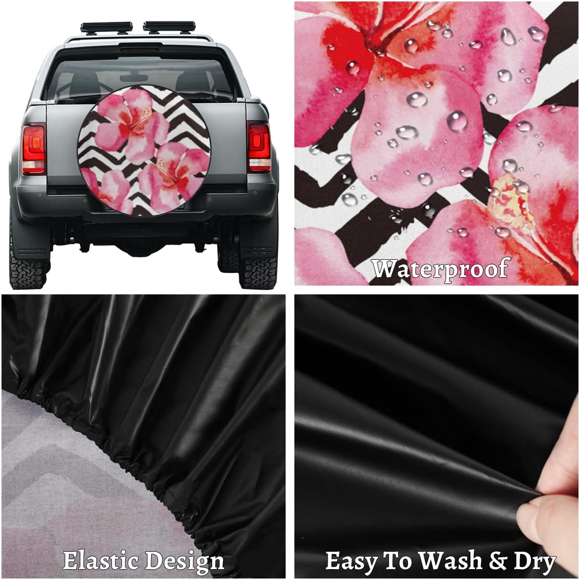 Hibiscus Watercolor Tire Covers Portable Spare Tire Cover Soft Durable Waterproof Dustproof Set of 4 Bags 14 Inches for Car Truck SUV Trailer Camper