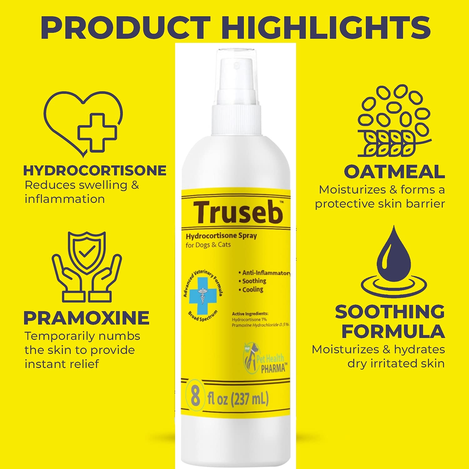 Buy Pet Health Pharma Truseb Hydrocortisone Spray for Dogs, Cats