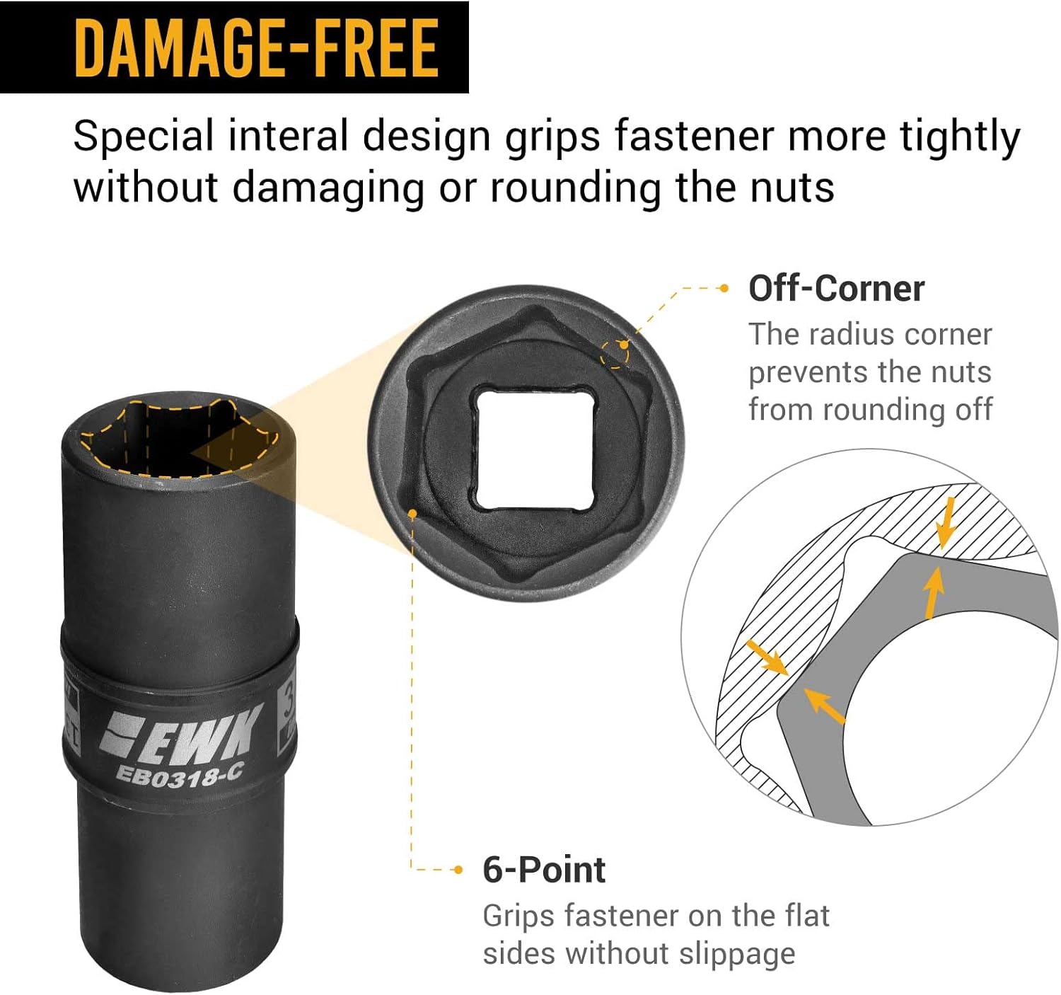 EWK 1/2 in Drive Thin Wall Flip Lug Nut Impact Socket Set, 8-in-4 Metric & SAE Flip Sockets 17mm 19mm 21mm 22mm 3/4", 13/16", 7/8", 15/16" with 3" Extension Bar for Wheel & Tire Service