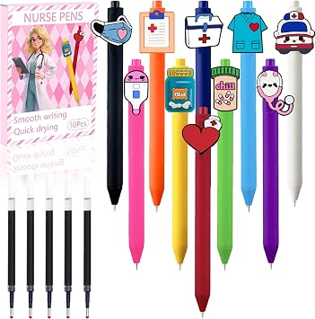10PC Nurse Pens - Quick-Drying for Nurse, Nursing Students & Medical Healthcare - Funny Nursing Accessories Gel Pen Black Ink, Retractable & Comfortable Design for Nurse Week Gifts Appreciation Gift