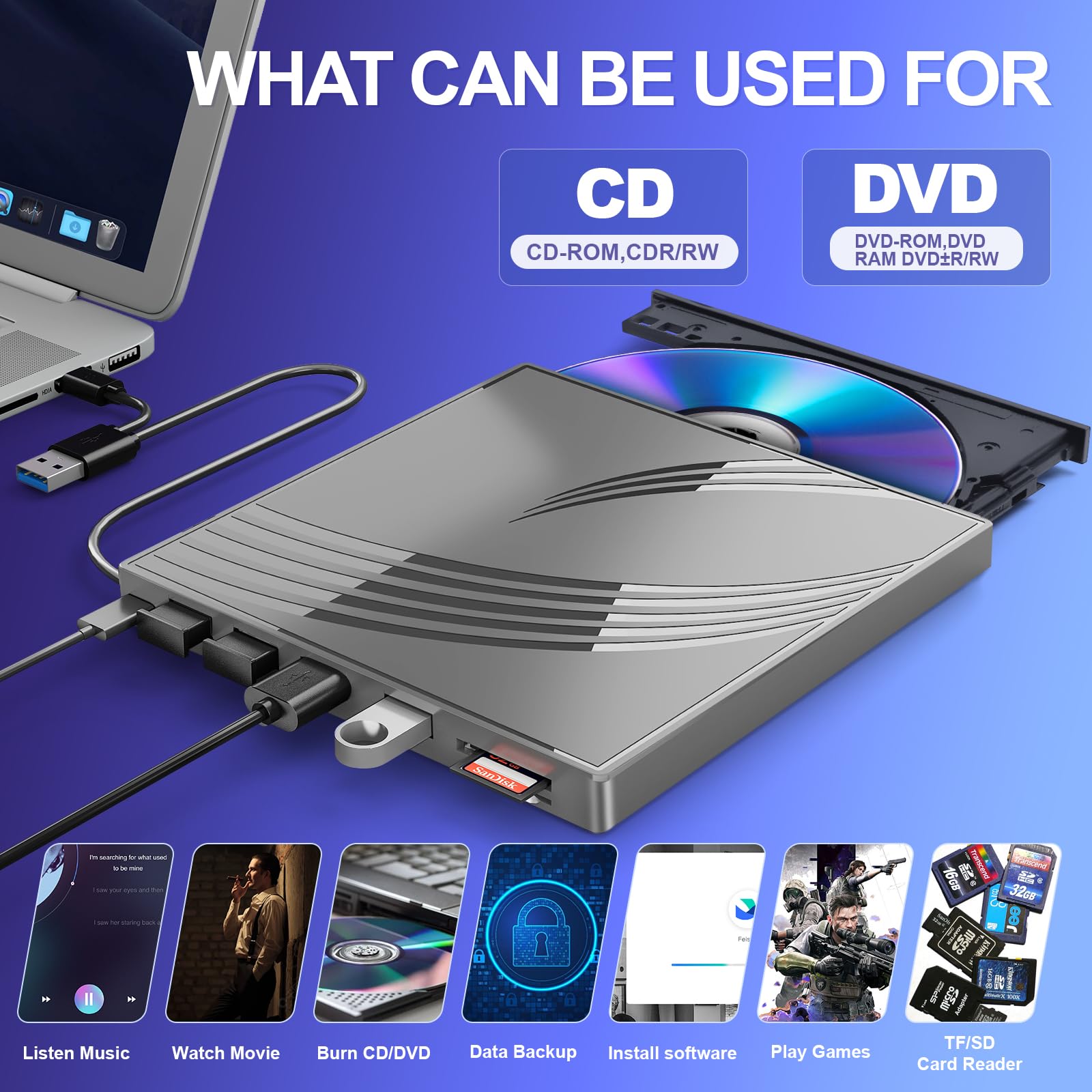 Amazon.co.jp: ノートパソコン用外付けCD/DVDドライブ、ウルトラスリム