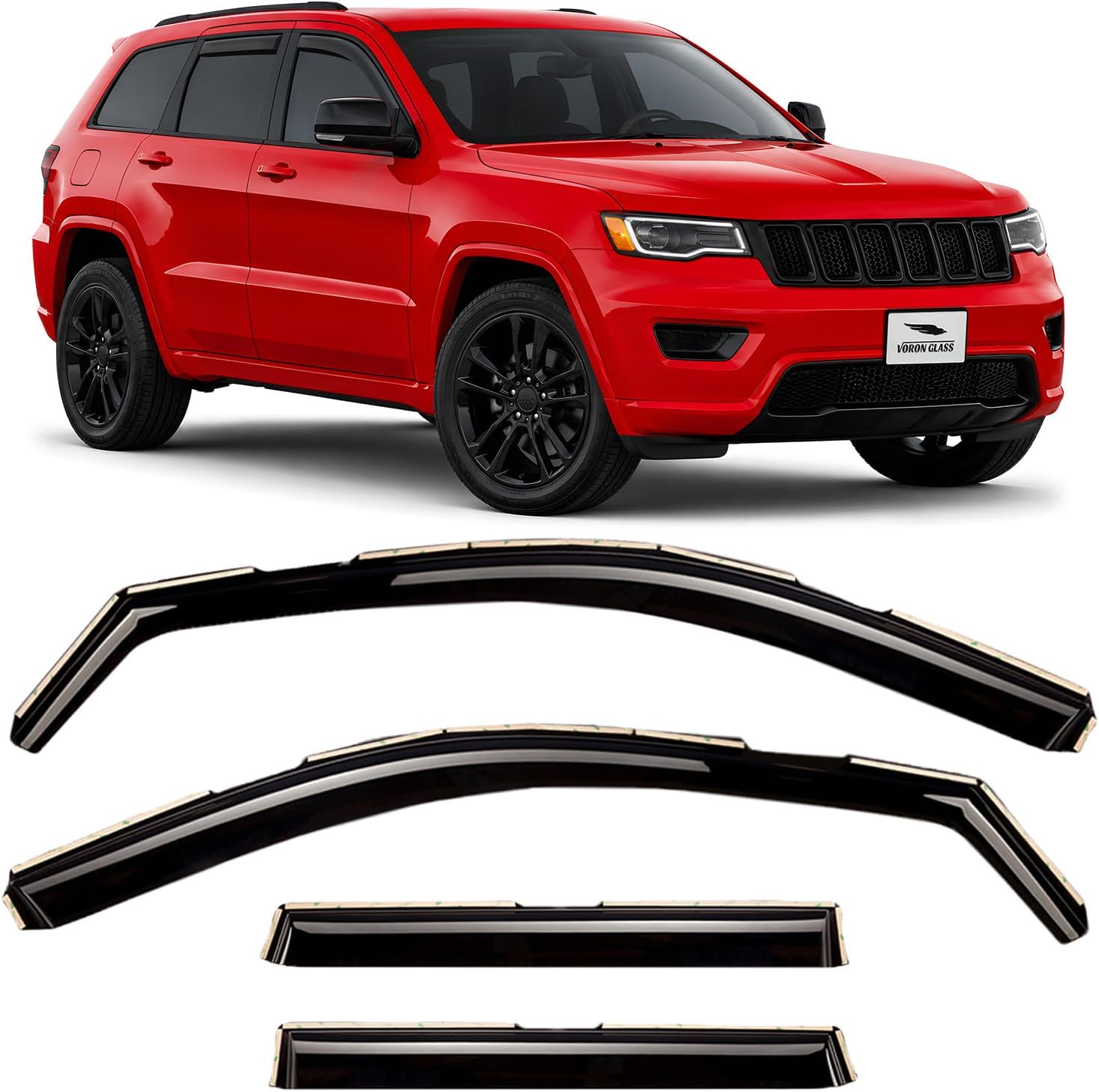 Voron Glass in-Channel Extra Durable Rain Guards for Jeep Grand Cherokee 2011-2021, Window Deflectors, Vent Window Visors, 4 Pieces - 220125