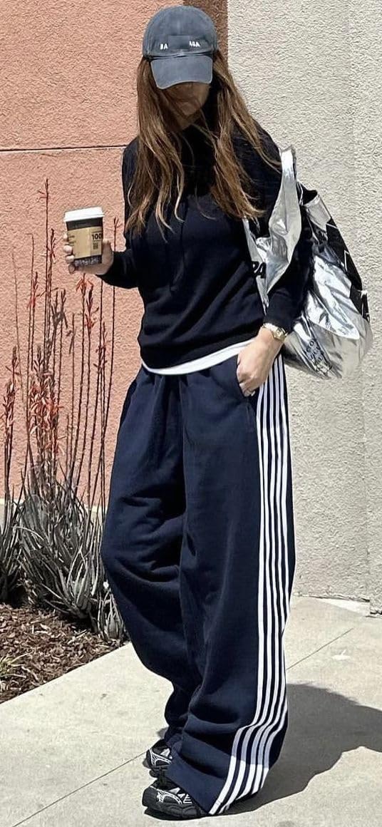 KMBANGI Women Striped Track Pants Elastic Waist Straight Leg Sweatpants Joggers Wide Leg Side Stripes Pants with Pockets - Image 4