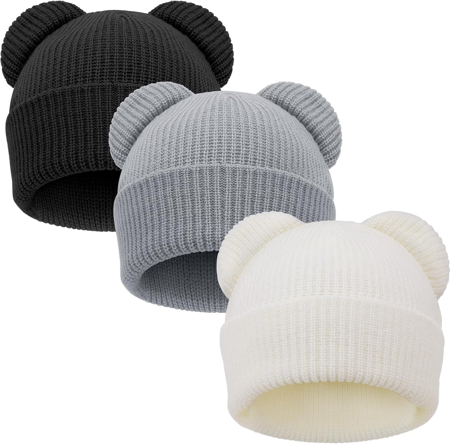 DRESHOW BQUBO Baby Beanie Winter Hat with Bear Ears Infant Toddler Knitted Warm Cap Beanies for Baby Boys Girls 0-24 Months