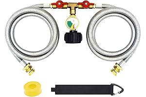 Upgraded Propane 2-Way Splitter Y Hose with Shut-Off Valve and Gauge