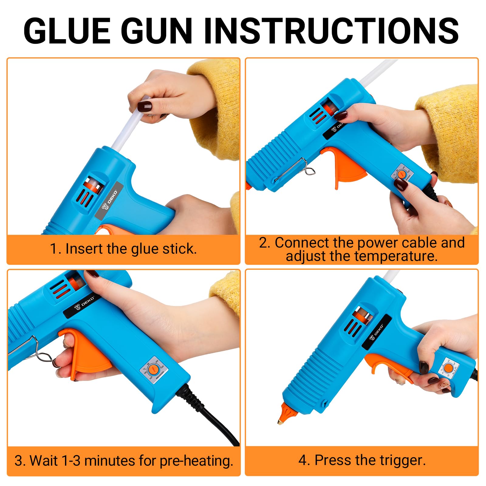 DEKOPRO 150W Pistolet à Colle Chaude: Pistolet à Colle Électrique Compact avec Plateau de Support et 35 Barres de Colle, pour DIY, Arts, Bricolage, Bureau, École, Réparations Maison