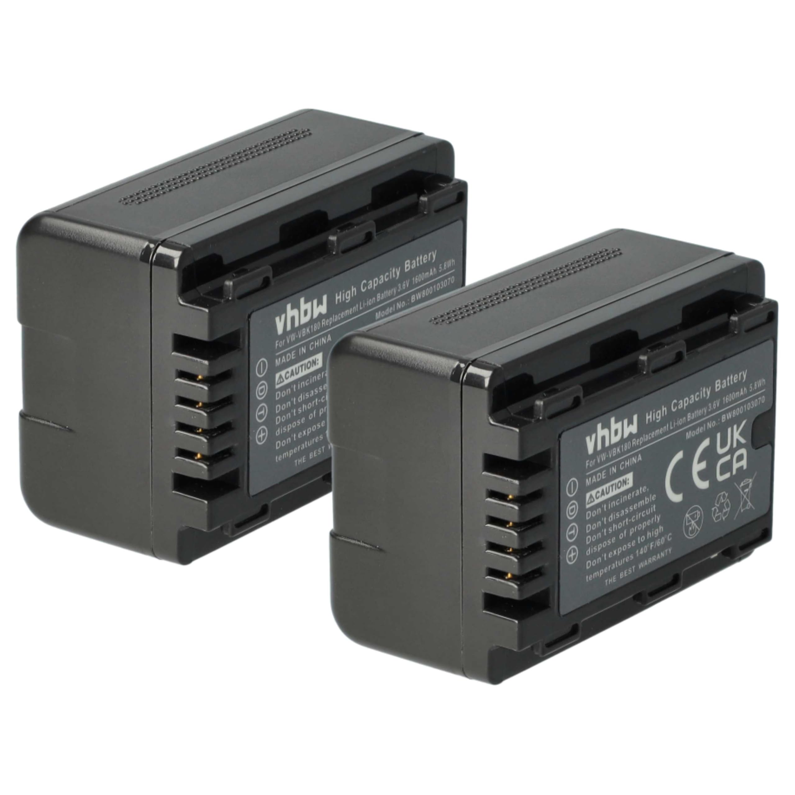 vhbw 2x Batteria compatibile con Panasonic HDC-SD200, HDC-SD300, HDC