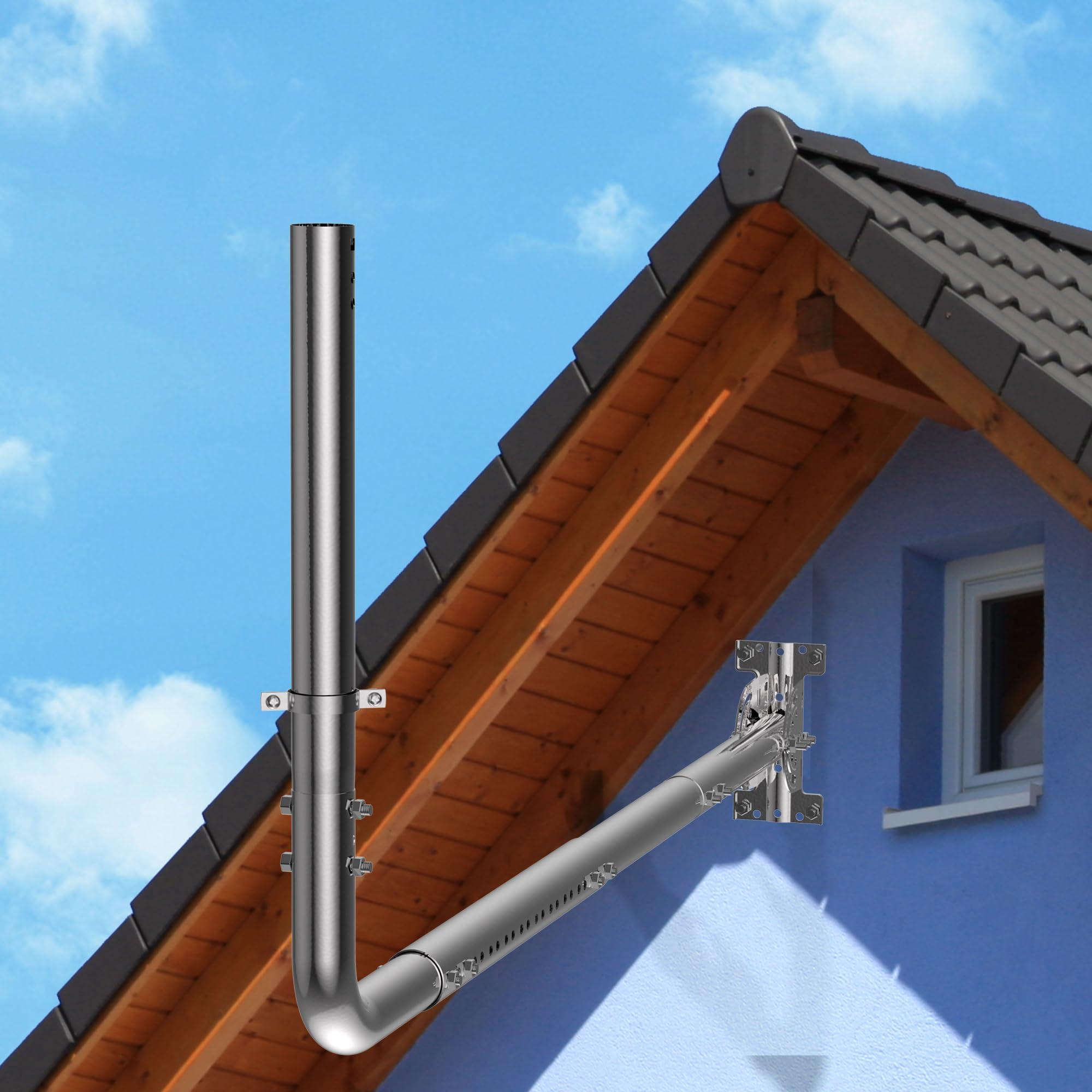 Supporto per antenna a parete lunga, lunghezza regolabile, kit di staffe di montaggio con gomiti a 90°, tubi estensibili, viti di fissaggio, per antenne TV esterne, estensore WiFi Starlink, ecc.