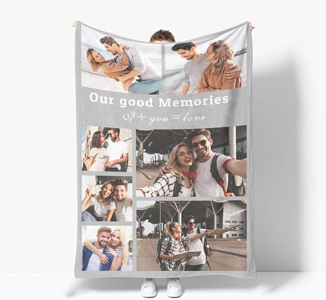 Personalised Blankets,Personalised photo Blanket,with 1-12 Photo Collages Blanket,Mom, Lover, Kids, Friends, Birthday, Christmas - Personalised gifts for Women-75x100cm