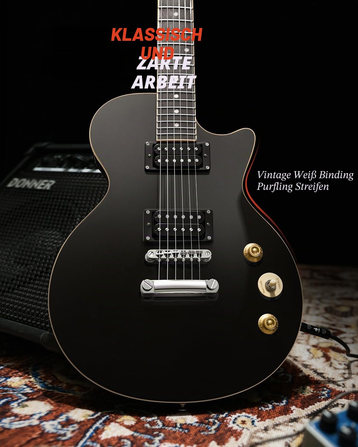 Donner E-Gitarre Set E Gitarren LP-Stil 39 Zoll Voller Größe mit Tasche, Gurt, Kabel (Schwarz)
