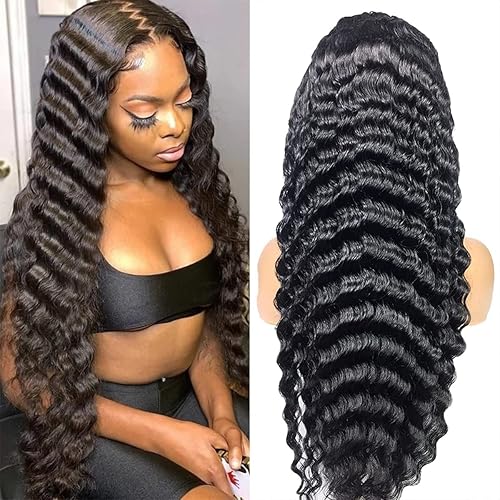 Peluca de encaje frontal 4x4, pelucas de cabello humano ondulado profundo para mujer, peluca sin pegamento, línea de cabello natural con abuelitos,