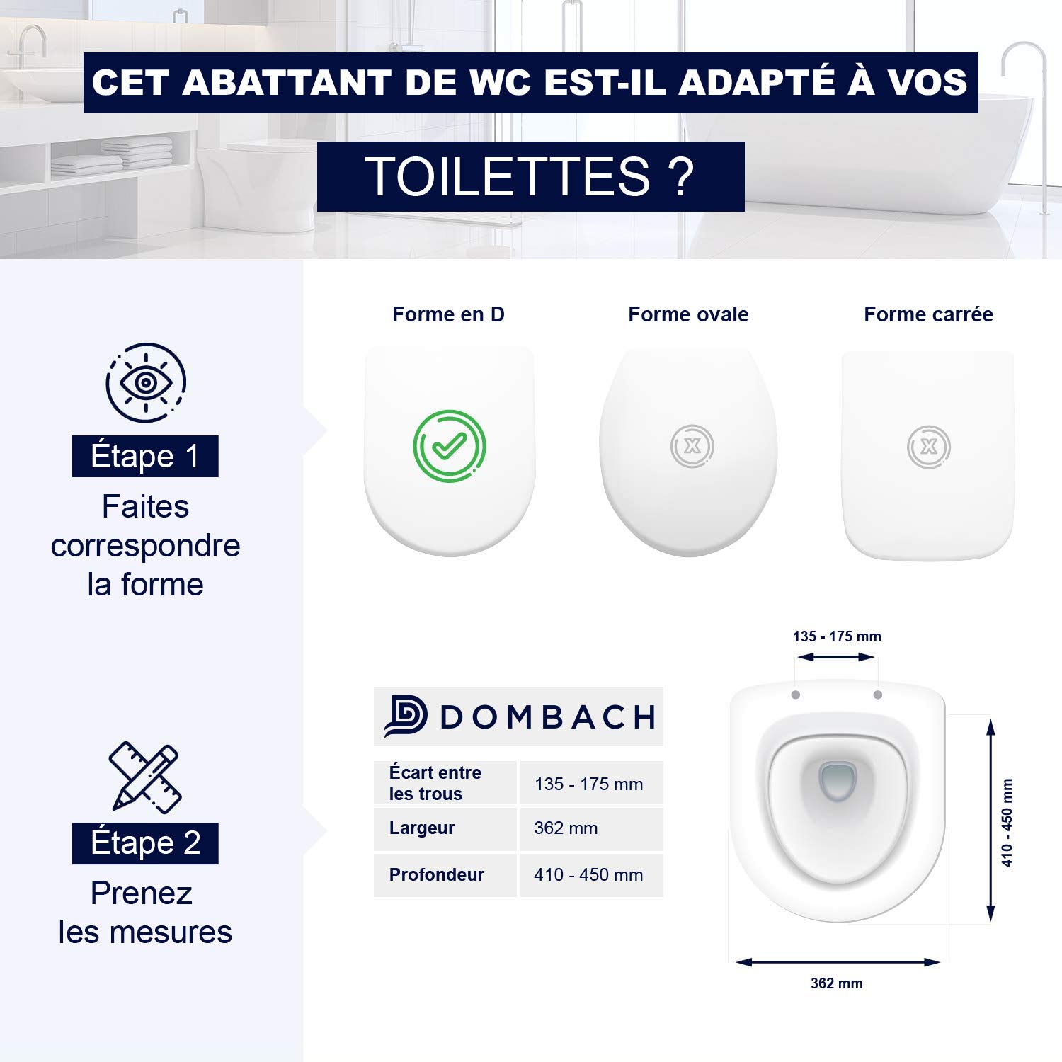 Dombach Senzano Premium deska sedesowa w kształcie litery D, wolnoopadająca innowacyjna deska sedesowa, zdejmowana, antybakteryjna, z duroplastu i stali nierdzewnej