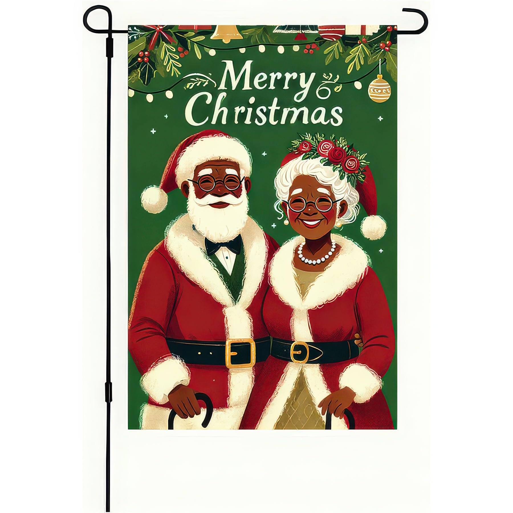 BlissYard Christmas Garden Flag 12x18 Inch Santa Couple Green Yard Decor