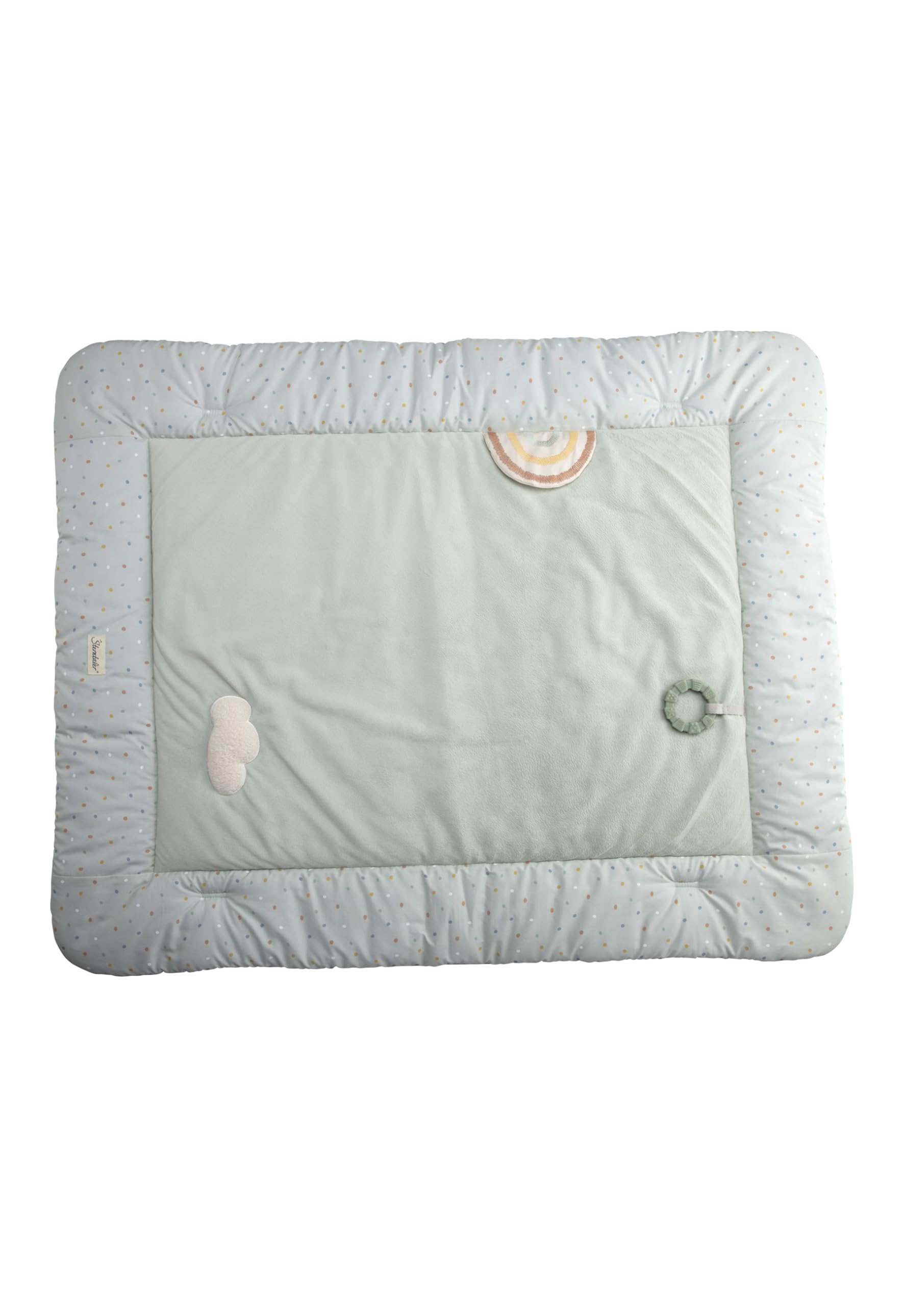 Spielbogen Ente Edda Lou, Baby Krabbeldecke 80 x 100 cm mit abnehmbarem Spielzeug und Kuscheltier, Spieldecke