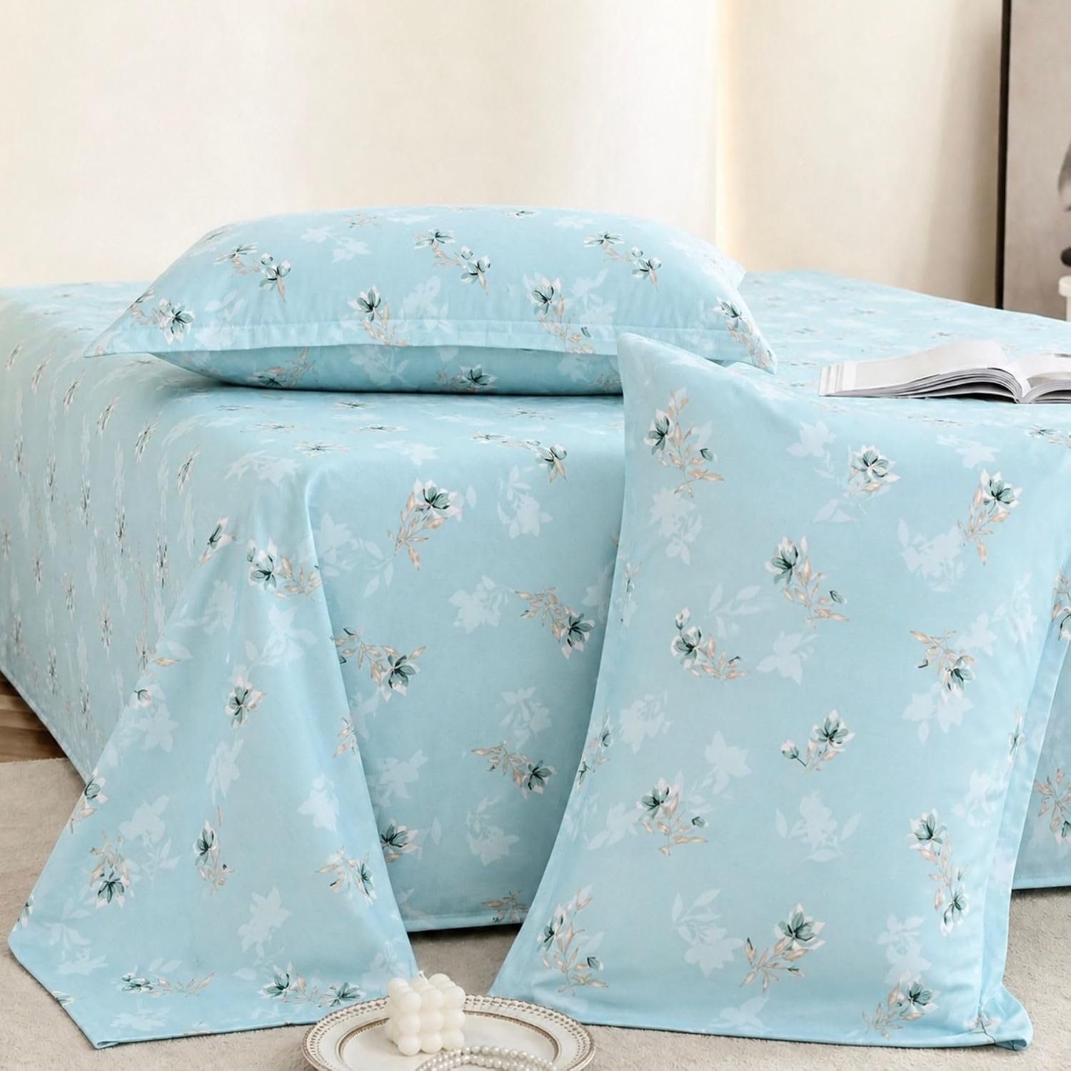 Plumora Cotton King Size Bedsheet 104x108 Super King, 100% Pure Cotton Bed Sheet with 2 Pillow Covers, 240 TC Soft Breatha...