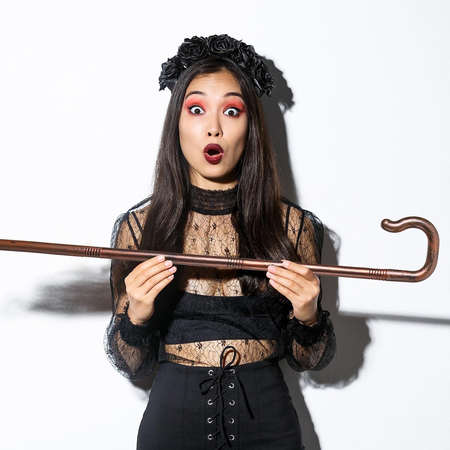 Lurrose Halloween Decorations Shepherds Costume Crook Staff Antique Walking Cane Shepherd Like Hook Cane Halloween Prop Stick Biblical Costume for Halloween Costume Accessory