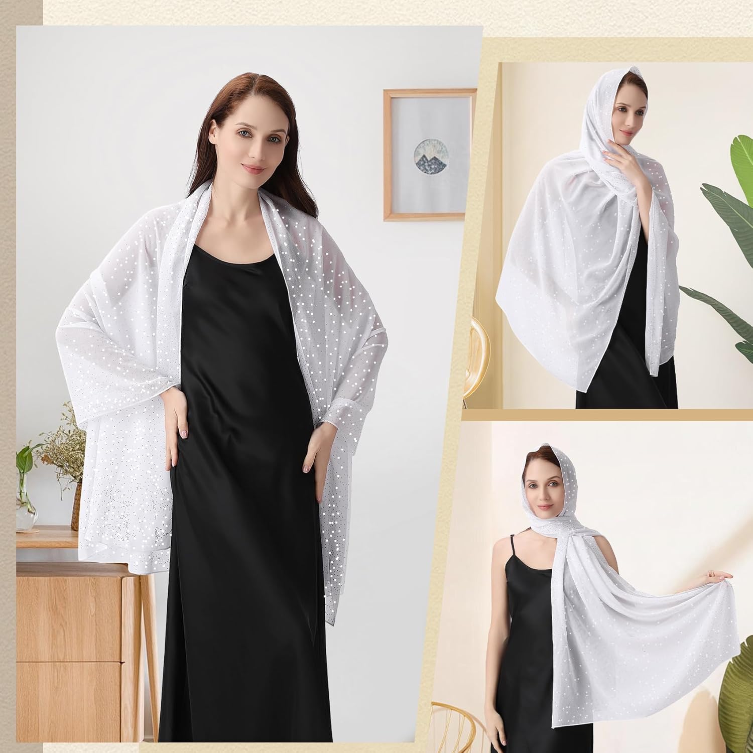 Ladiery Shawl and Wraps for Evening Dresses, Soft Sheer Chiffon Sparkly Rhinestone Wedding Scarf Formal Shawl Wraps for Women - Image 4