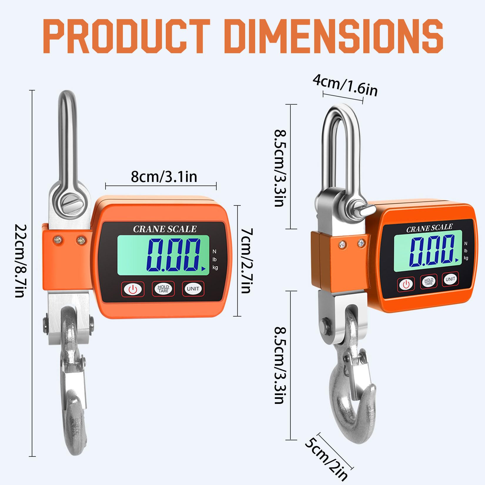 Idota Kranwaage 500KG Hängewaage Digital LCD Waage Wildwaage Angeln Wharf-Wiegen（Orange）