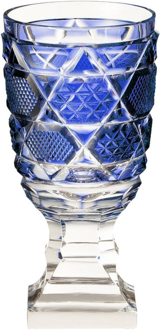 Yamashita Kogei 13040170 Satsuma Kiriko Denshi Cup with Legs Medium Lapis Diameter 2.4 x 5.1 inches (6 x 13 cm)