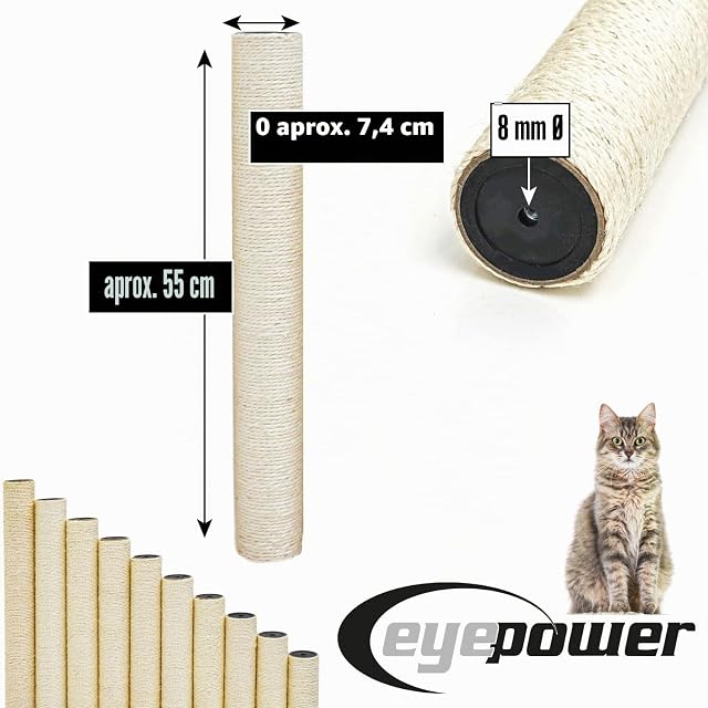 Foto 6 de 8 de eyepower Ø 7,4 cm: 55 cm Poste Rascador de Repuesto - Rosca M8 - Accesorio Fuerte para Árbol de Gatos