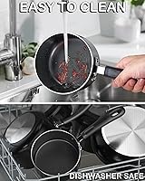 Vista 6 de Cook N Home Cacerola Antiadherente con Tapa de Vidrio, Cacerola de 1 Cuarto de Galón Antiadherente Pequeña para Cocinar Leche Olla de Aluminio, Negro