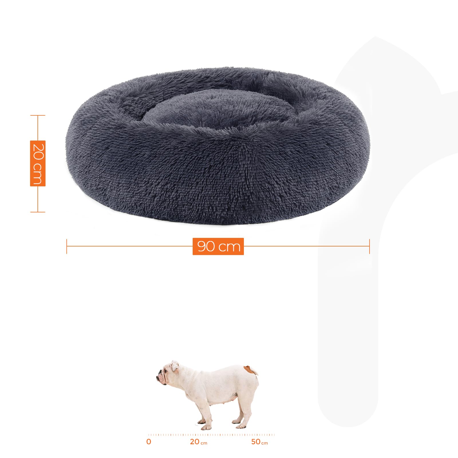 Feandrea Cuccia per cani soffice, cuccia per gatti, cuscino a ciambella, lavabile, imbottitura centrale rimovibile, peluche lungo, diametro 90 cm, grigio scuro PGW041G02