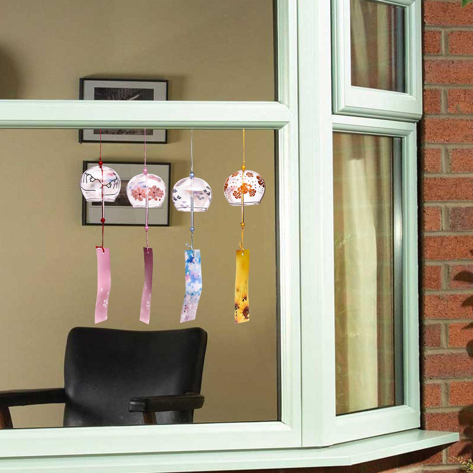 4 campanelli a vento per giardino, campane a vento in vetro giapponese, ciondolo in stile giapponese per esterni, interni, decorazione per giardino, regalo di compleanno