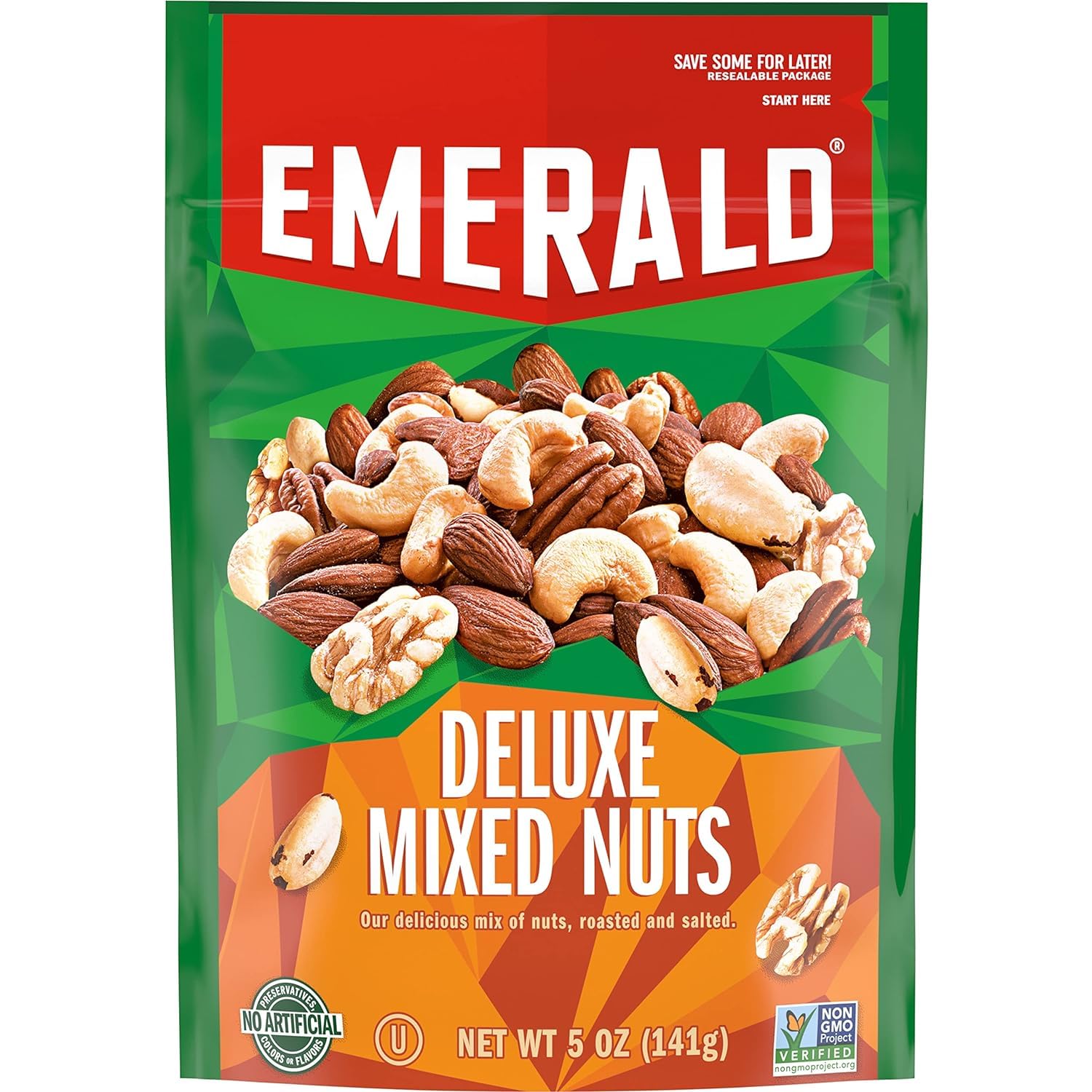 Emerald Nuts, Deluxe Mixed Nuts, 5 Oz, Resealable Bag (Pack of 3)