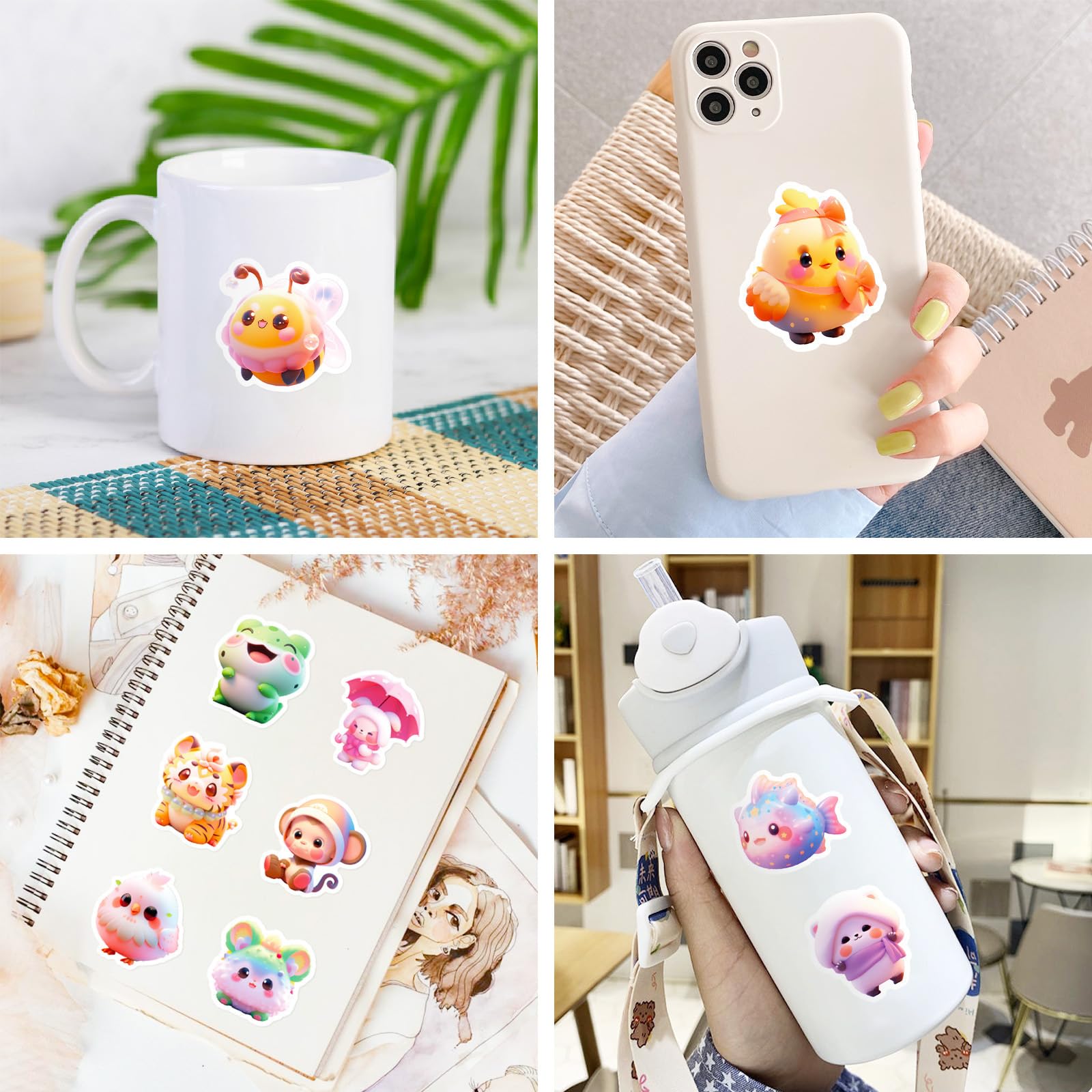 100 simpatici adesivi a forma di animali per Kindle, confezione di adesivi in vinile Kawaii con adorabili animali pastello e animali dei cartoni animati per laptop, diari, custodie per telefono